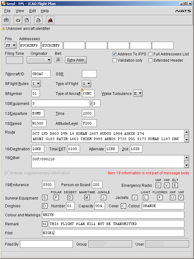 Online Flight Plan Filing